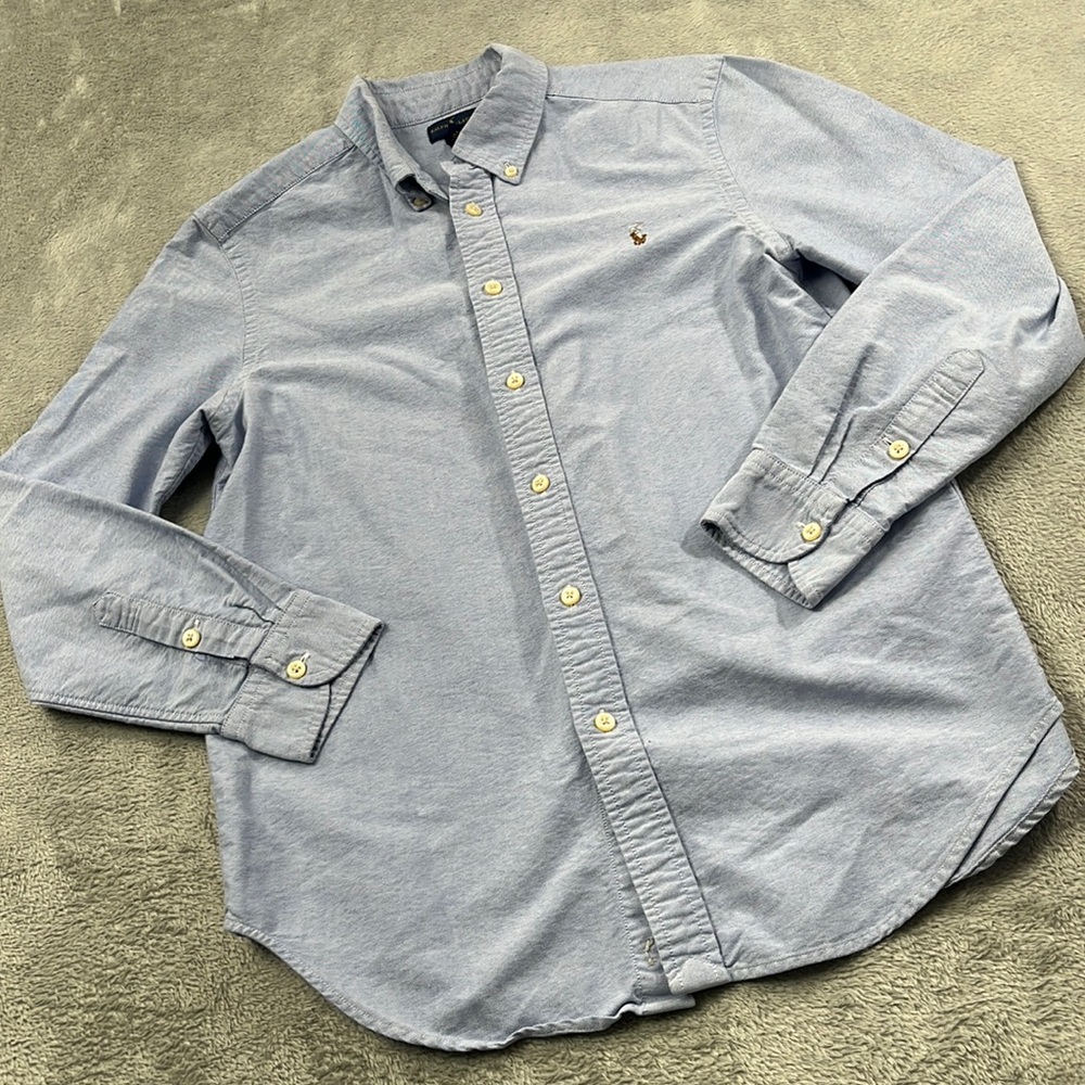 Ralph Lauren L 14-16 Blue Button Down Casual Dress Shirt